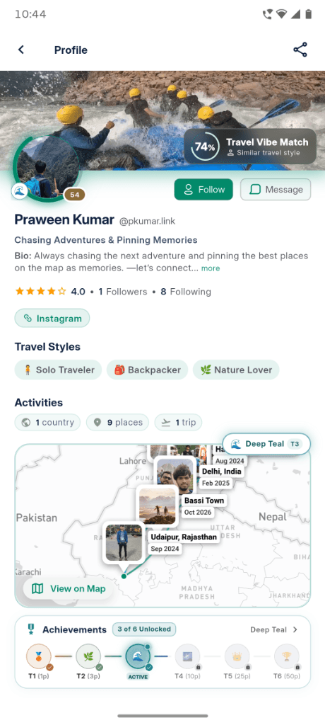 Aditya's Travnect profile — Travel map, achievements