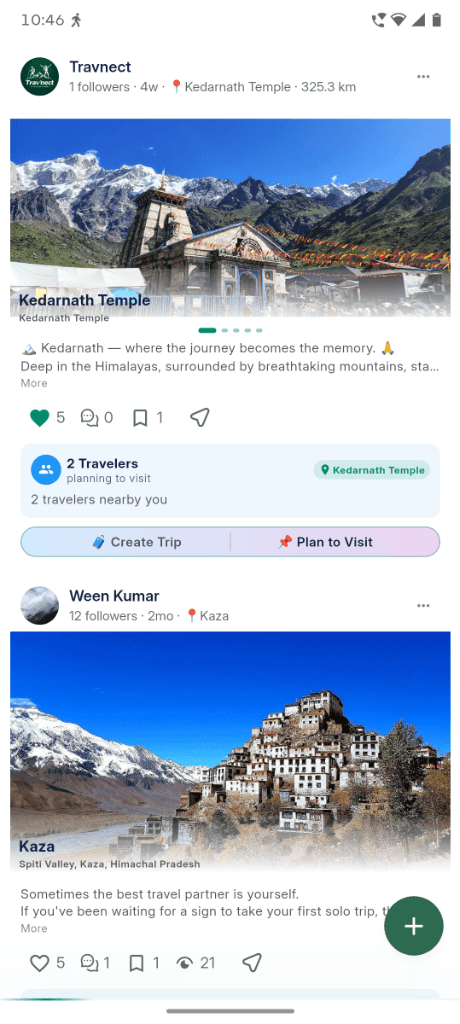 Travnect Visited Places & Feed — Community story posts